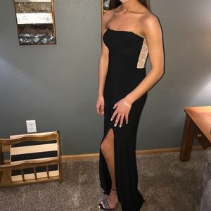 Blondie strapless long black dress w/ slit size 1